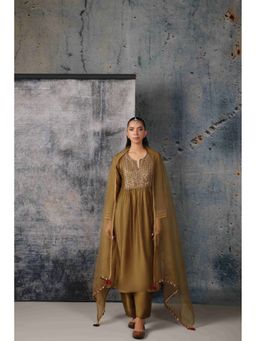 Label Niti Bothra - Mehrang Olive Frockstyle Kurta with Pant