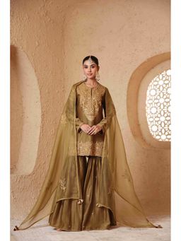 Label Niti Bothra - Mehrang Olive Heavy Kurta with Sharara and Dupatta