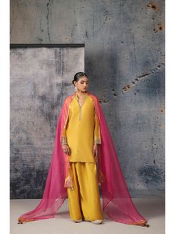 Label Niti Bothra - Mehrang Yellow Short Buti Kurta with Pant and Dupatta