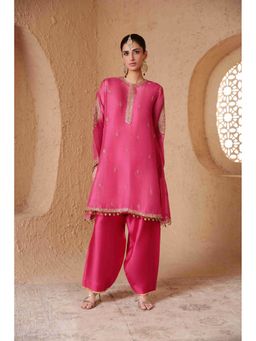 Label Niti Bothra - Mehrang Pink Short Pheran Kurta with Pant and Inner