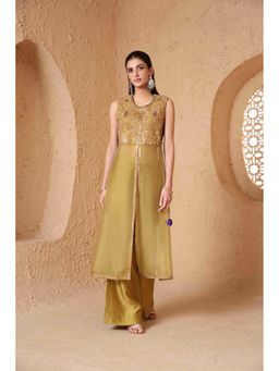 Label Niti Bothra - Mehrang Olive Green Tie-Up Sleeveless Kurta with Pant