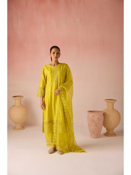 Pooja Singhal - Sunbeam Bahaara Chanderi Silk Long Kurta with Pant and Dupatta