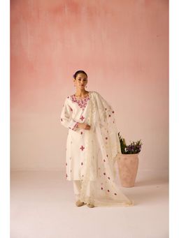 Pooja Singhal - Ivory Glow Bahaara Long Kurta with Pant and Dupatta