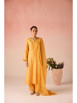 Pooja Singhal - Orange Glow Bahaara Long Kurta with Pant and Dupatta