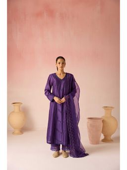 Pooja Singhal - Purple Orchid Bahaara Chanderi Silk Kurta with Pant and Dupatta
