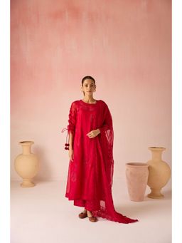Pooja Singhal - Red Ruby Bahaara Kurta with Pant and Dupatta
