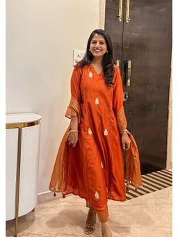 Pink Tree - Rust Gul Chanderi Kurta with Pant and Dupatta