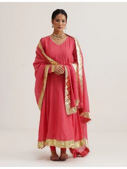 SAAYA THE LABEL - Riwayat Chanderi Kali Pink Anarkali with Pant and Dupatta
