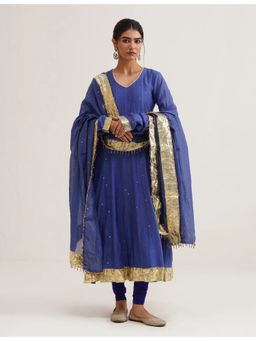 SAAYA THE LABEL - Riwayat Chanderi Kali Blue Anarkali with Pant and Dupatta