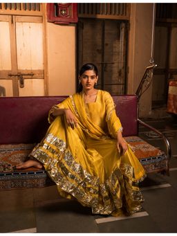 SAAYA THE LABEL - Raatrani Tissue Yellow Kurta with Palazzo and Dupatta