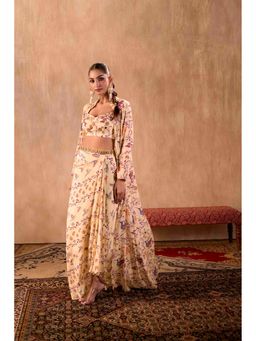 MEHAK MURPANA - Print Embroidered Yellow Choli with Skirt and Jacket