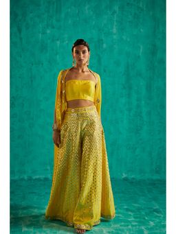 SHIAN - Yellow Blouse with Signature Sharara and Asymmetrical Cape