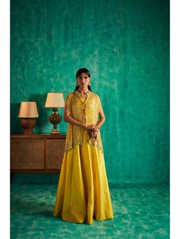 SHIAN - Yellow Indo Western Jacket with Sharara and Inner