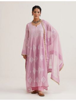 SAAYA THE LABEL - Saba A-Line Chikankari Lavender Anarkali with Pant and Dupatta