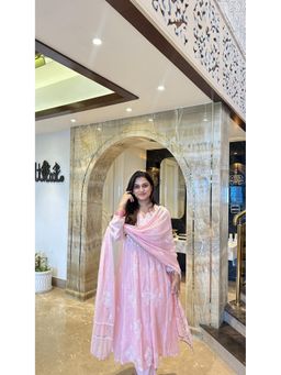 SAAYA THE LABEL - Saba A-Line Chikankari Pink Anarkali with Pant and Dupatta