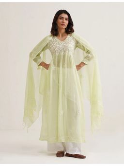 SAAYA THE LABEL - Seher Chikankari Yellow Anarkali with Pant and Dupatta