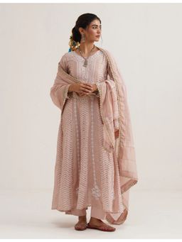 SAAYA THE LABEL - Sitara Chikankari Pink Anarkali with Pant and Dupatta