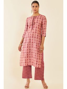 Soch - Coral Muslin Printed Straight Kurta Set With Palazzo