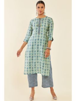 Soch - Green Muslin Printed Straight Kurta Set With Palazzo