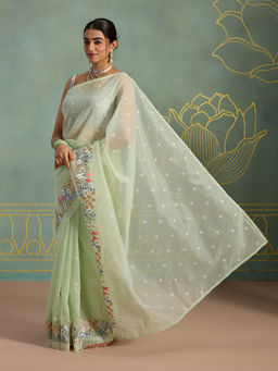 Likha - Kota Doria Embroidery and Crochet Lace Festive Saree with Unstitched Blouse LIKSBOSAR23