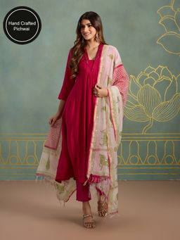 Likha - Authentic Hand Block Pichwai Pure Chanderi Dupatta With Sequin Work LIKDUP23 (Free Size)