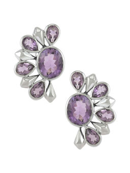 Tribe Amrapali - Sterling Silver Amethyst Floral Ear Studs