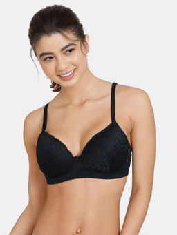 Zivame - Serenade Spring Lush Padded Non Wired 3/4th Coverage Lace Bra - Anthracite