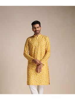 Manyavar - Mustard Blended Cotton Printed Kurta Only
