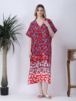 Qurvii - Red Crepe Loose Fit Slit Hemline Dress