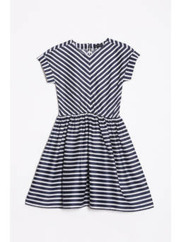 Allen Solly - Girls Navy Blue Striped Regular Fit Casual Dress