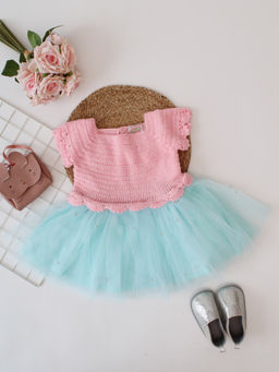 Woonie - Girls Pink Pearl Embellished Crochet Tutu Dress