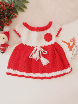 Woonie - Girls Red Half Sleeves Crochet Dress