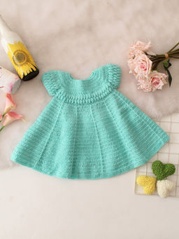 Woonie - Girls Green Sleeveless Bubble Stitch Dress