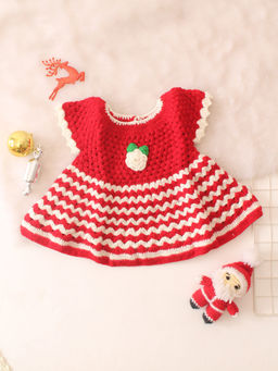 Woonie - Girls Red Christmas Theme Crochet Dress