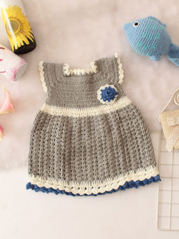 Woonie - Girls Grey Designed Crochet Dress