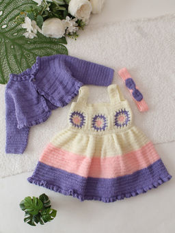 Woonie - Girls Purple Pastel Dress with Shrug & Headband (Set of 3)
