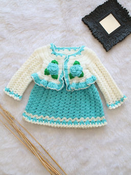 Woonie - Girls Blue Crochet Dress with Shrug