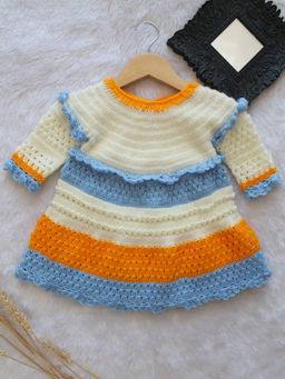 Woonie - Girls Multi-Color Full Sleeves Colorblock Dress