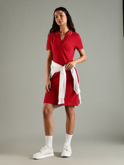 Tommy Hilfiger - Women Red Cotton Polo Collar T-Shirt Dress