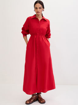 Femmella - Women Red Poplin Cut Out Maxi Dress