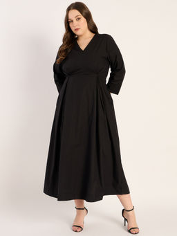 Femmella - Women Black Poplin Midi Dress