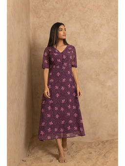 Polago Clothing - Women Mauve Floral Midi Dress