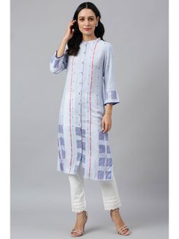 W - Women White Geometric Print Cotton Blend Kurta With Tight & Dupatta