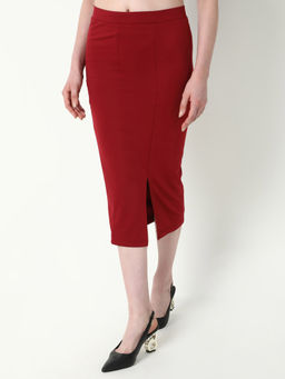 SHOWOFF - Women Red Solid Pencil Skirt