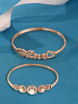 Zaveri Pearls - Set of 2 Rose Gold Cubic Zirconia Brass Kada Bracelets-ZPFK13464