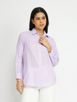 Pink Fort - Purple Cotton Woven Design Checked Shirt