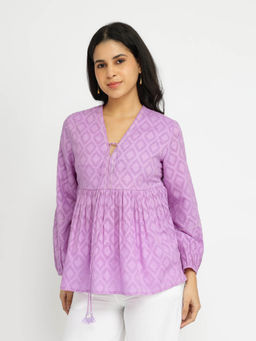 Pink Fort - Lavender Cotton Jacquard Fit and Flare Top