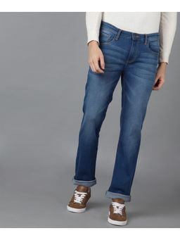 Urbano Fashion - Mens Blue Regular Fit Washed Jeans Stretchable