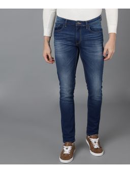 Urbano Fashion - Mens Blue Slim Fit Washed Jeans Stretchable