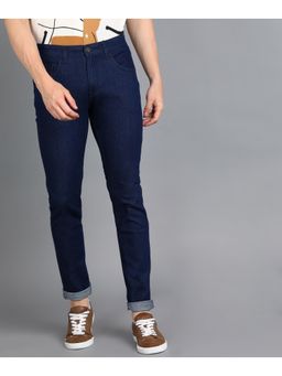 Urbano Fashion - Mens Navy Slim Fit Washed Jeans Stretchable